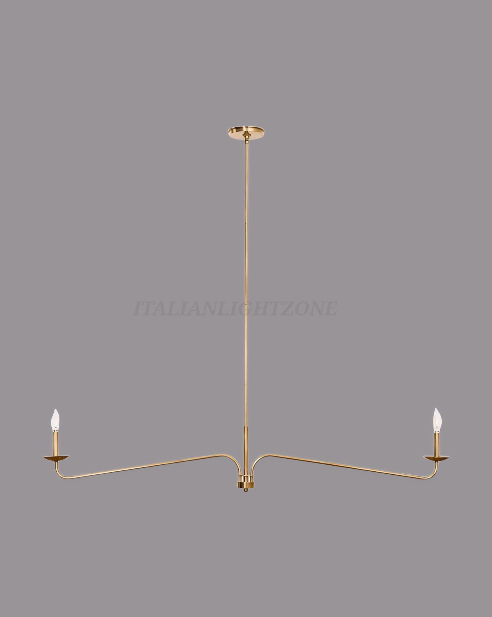 Handmade Brass Candle Chandelier | Modern Linear Gold Pendant Light | Elegant Contemporary Lighting for Dining Room & Living Room