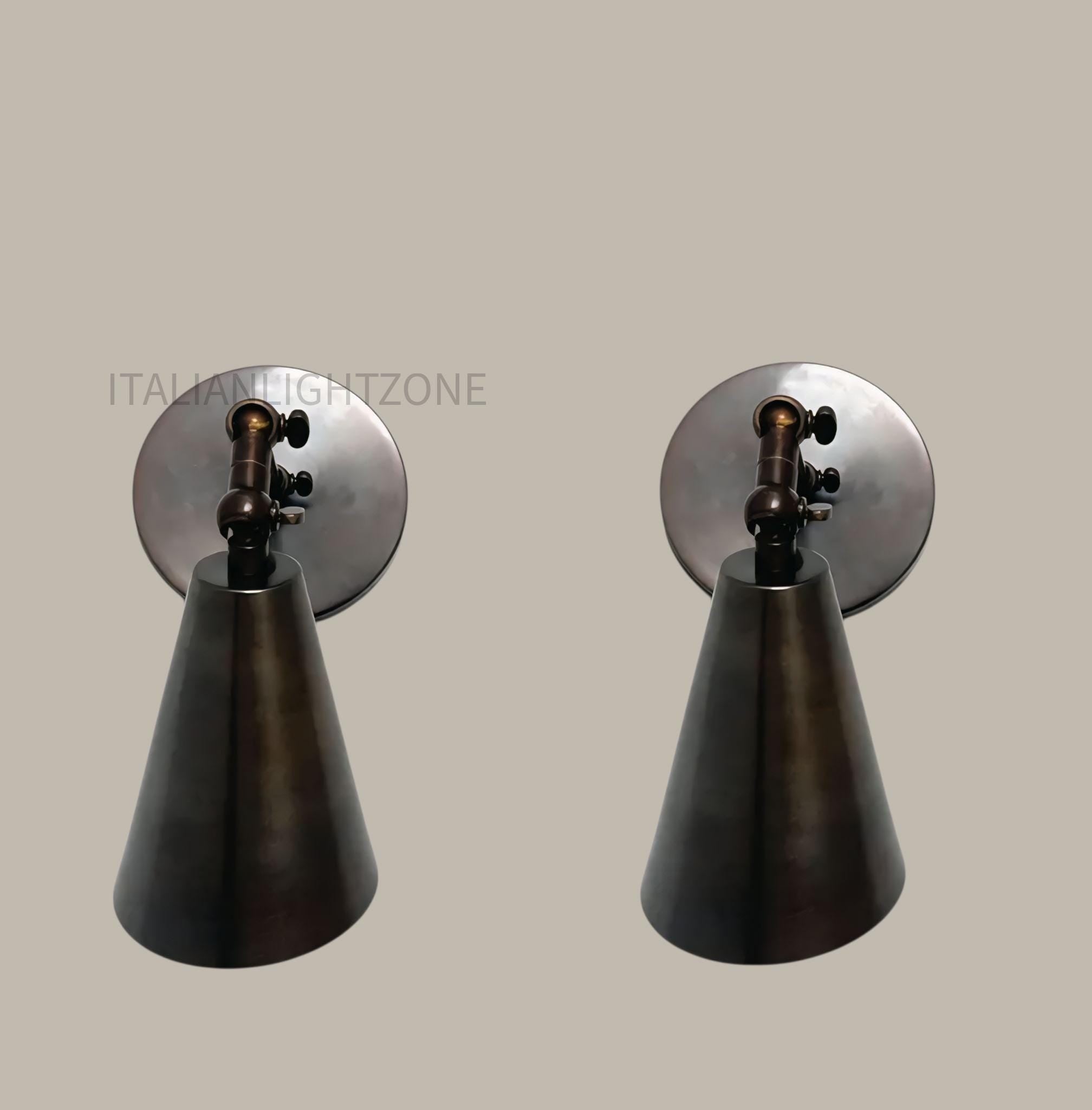Set of 2 Vintage Cone Wall Sconce Lights – Industrial Adjustable Lamps Mid Century Modern Brass Fixture Handmade Brass Lighting for bedroom