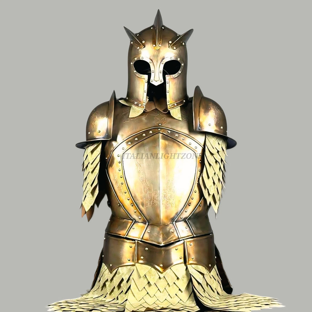 Medieval Full Suit of Armor | Wearable Kings guard-Inspired Knight Armor with Helmet & Cloak | Handmade Steel LARP Cosplay Costume