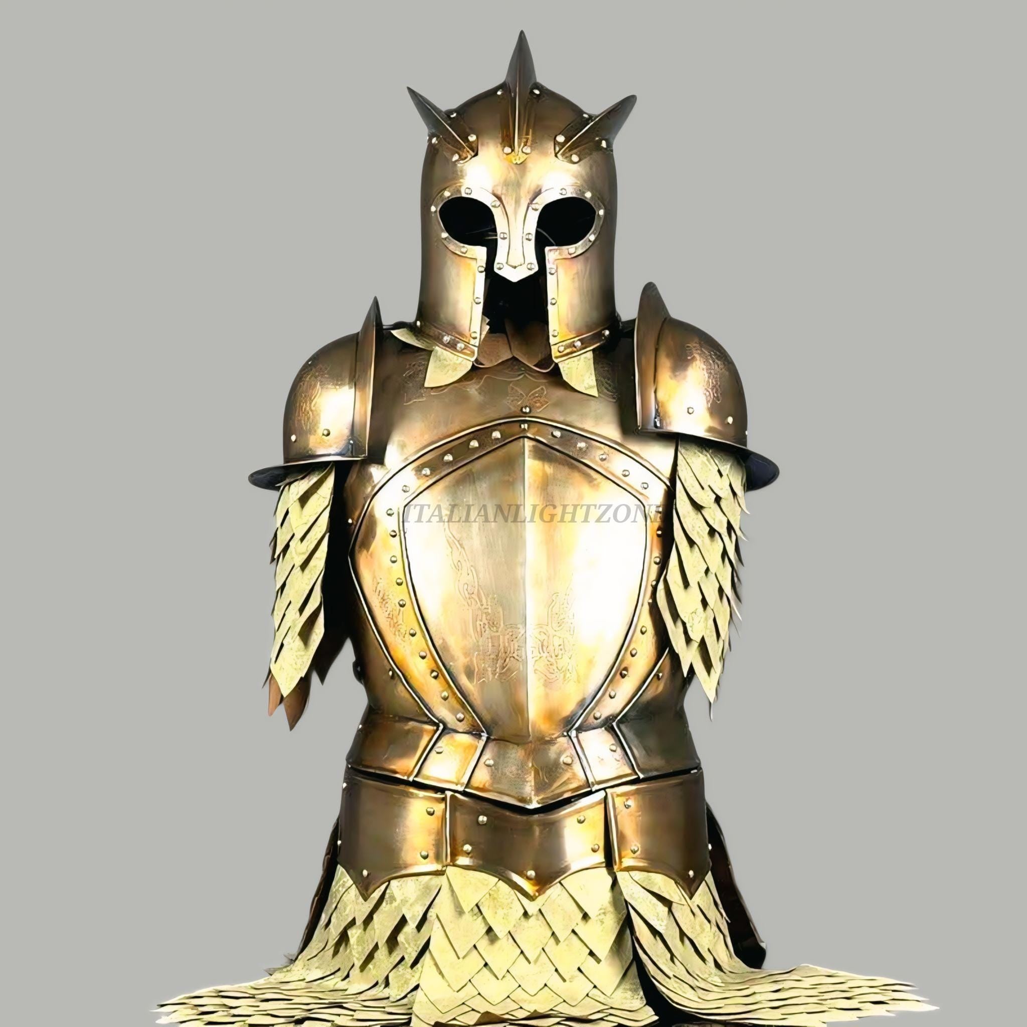 Medieval Full Suit of Armor | Wearable Kings guard-Inspired Knight Armor with Helmet & Cloak | Handmade Steel LARP Cosplay Costume