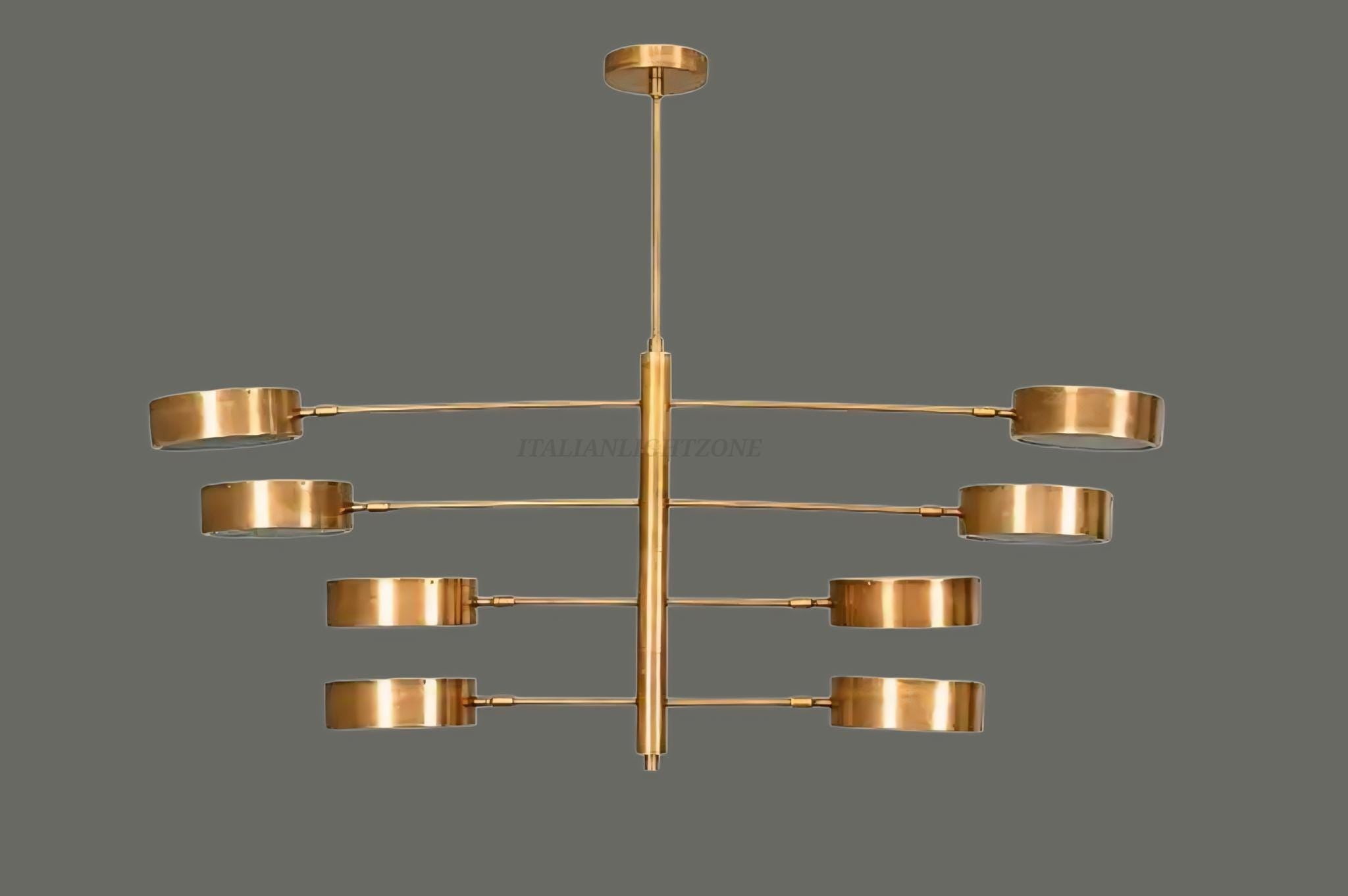 Mid Century Brass Chandelier – 8 Light Modern Gold Ceiling Fixture – Adjustable Sputnik Pendant for Dining or Living Room