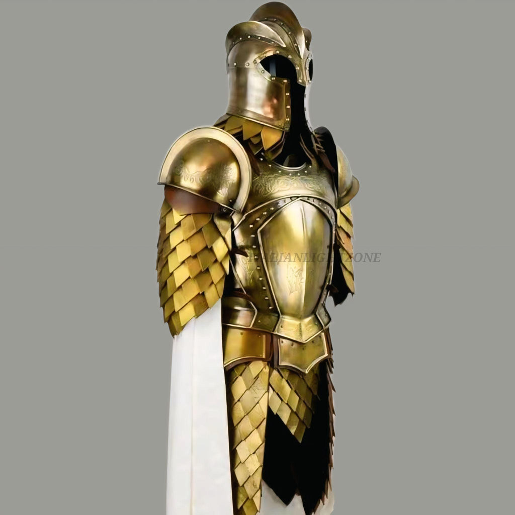Medieval Full Suit of Armor | Wearable Kings guard-Inspired Knight Armor with Helmet & Cloak | Handmade Steel LARP Cosplay Costume