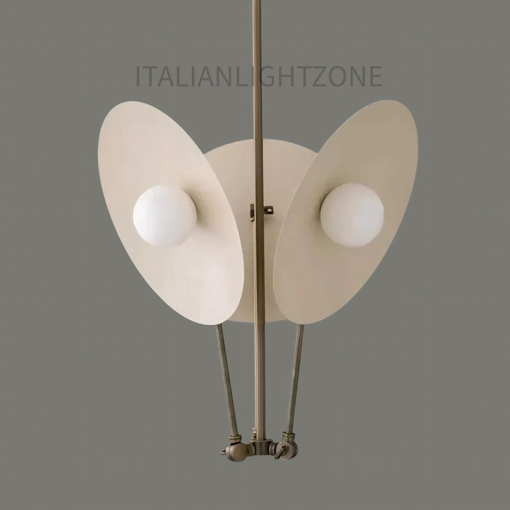 Modern Italian Brass Chandelier – Minimalist Ceiling Light Fixture – 3 Arm Pendant for Dining Room, Kitchen, Entryway, or Living Room