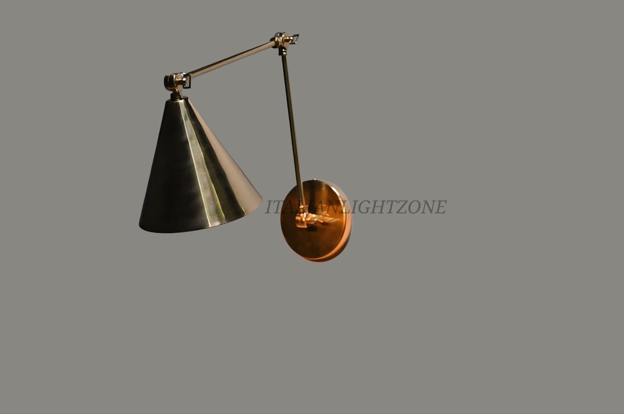 1950s Pair Stilnovo Inspired Brass Wall Sconce Mid Century Modern Articulated Cone Lamp Adjustable Luxury Wall Light Fixture for Living Room