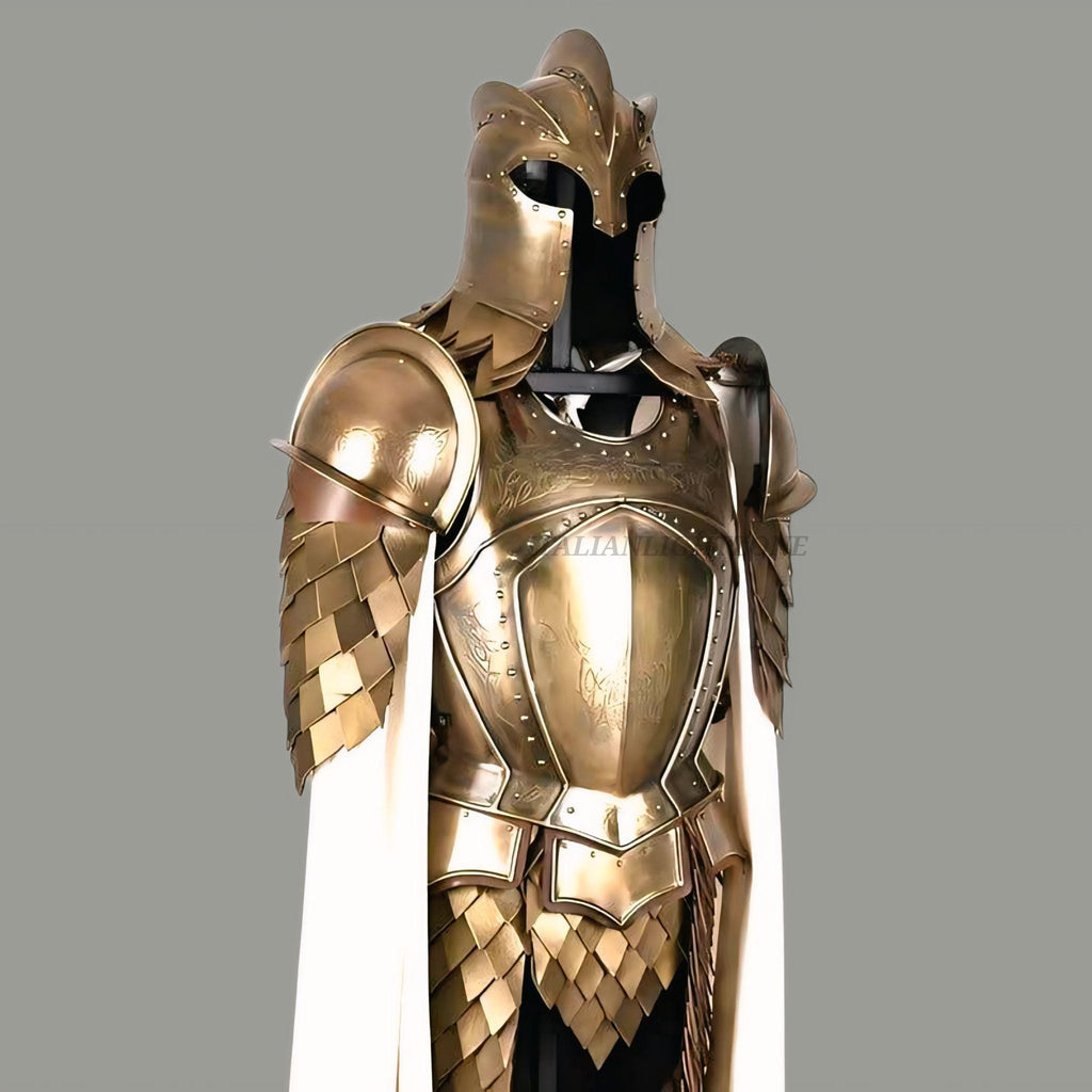 Medieval Full Suit of Armor | Wearable Kings guard-Inspired Knight Armor with Helmet & Cloak | Handmade Steel LARP Cosplay Costume