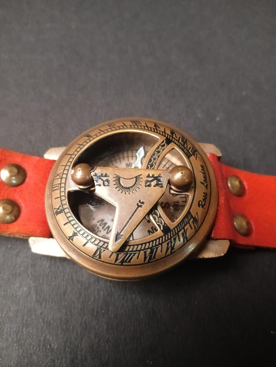 Vintage Brass Sundial Compass Watch | Nautical Leather Strap Gift | Handmade Collectible for Men & Women