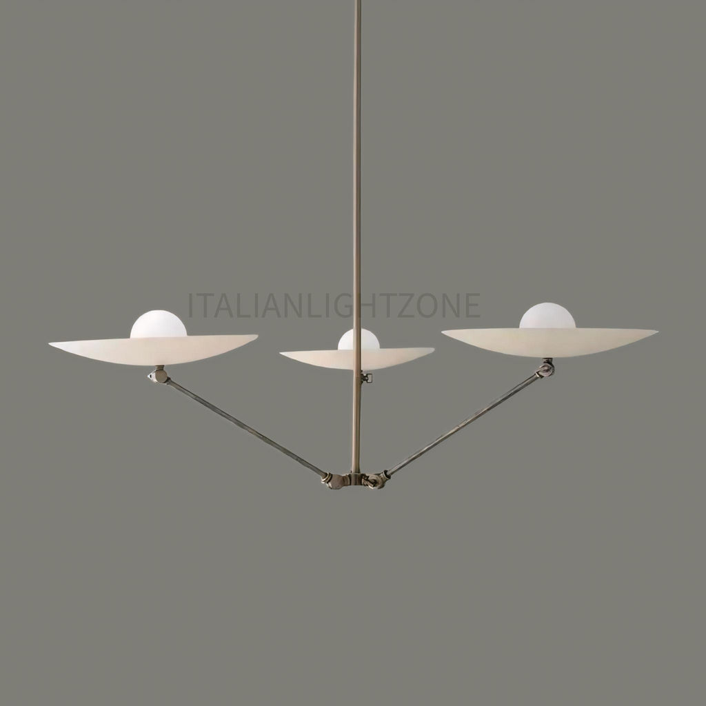Modern Italian Brass Chandelier – Minimalist Ceiling Light Fixture – 3 Arm Pendant for Dining Room, Kitchen, Entryway, or Living Room