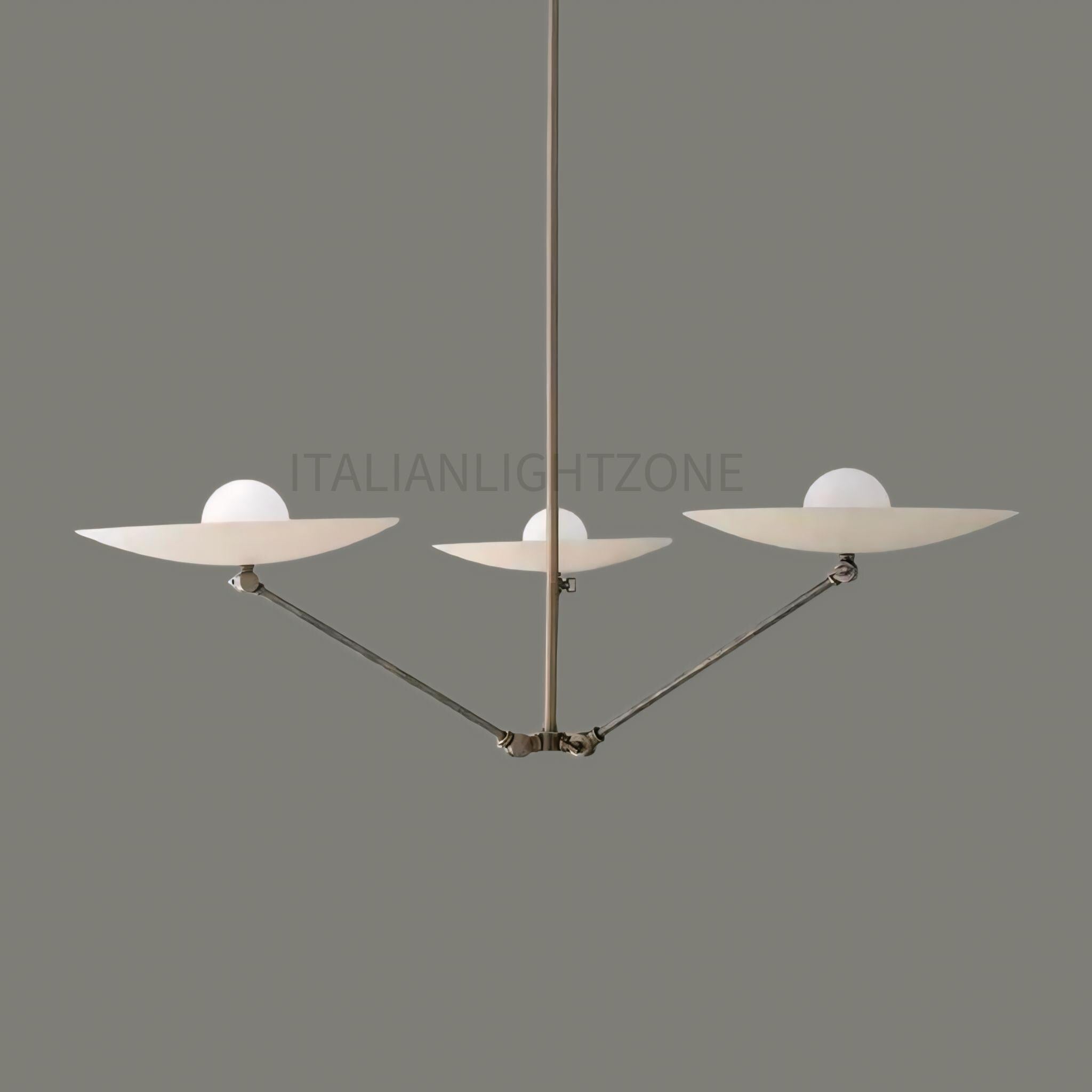 Modern Italian Brass Chandelier – Minimalist Ceiling Light Fixture – 3 Arm Pendant for Dining Room, Kitchen, Entryway, or Living Room