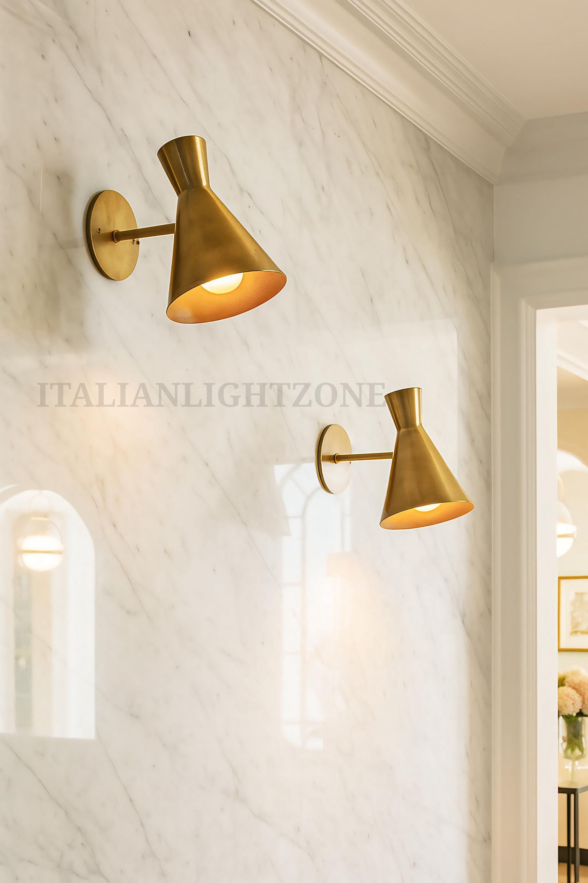 Pair of Mid Century Modern Diabolo Wall Sconces |Handcrafted Italian Brass Light Fixtures |Vintage Wall Lamps |Christmas & Housewarming Gift