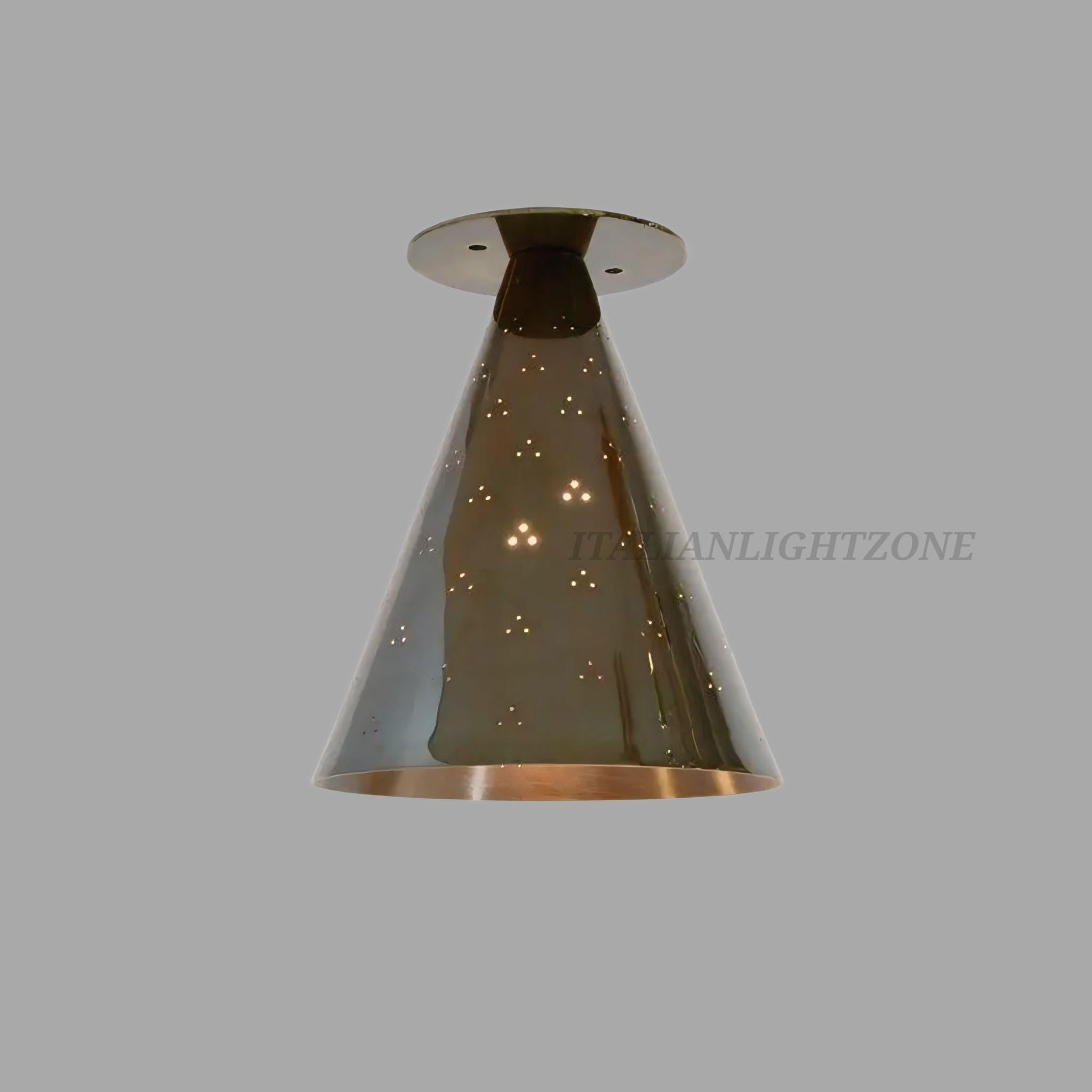 Scandinavian Modern Brass Flush Mount, Cone Ceiling Light Fixture, Small Brass Downlight, Mid Century Semi Flush Mount Lighting handmade