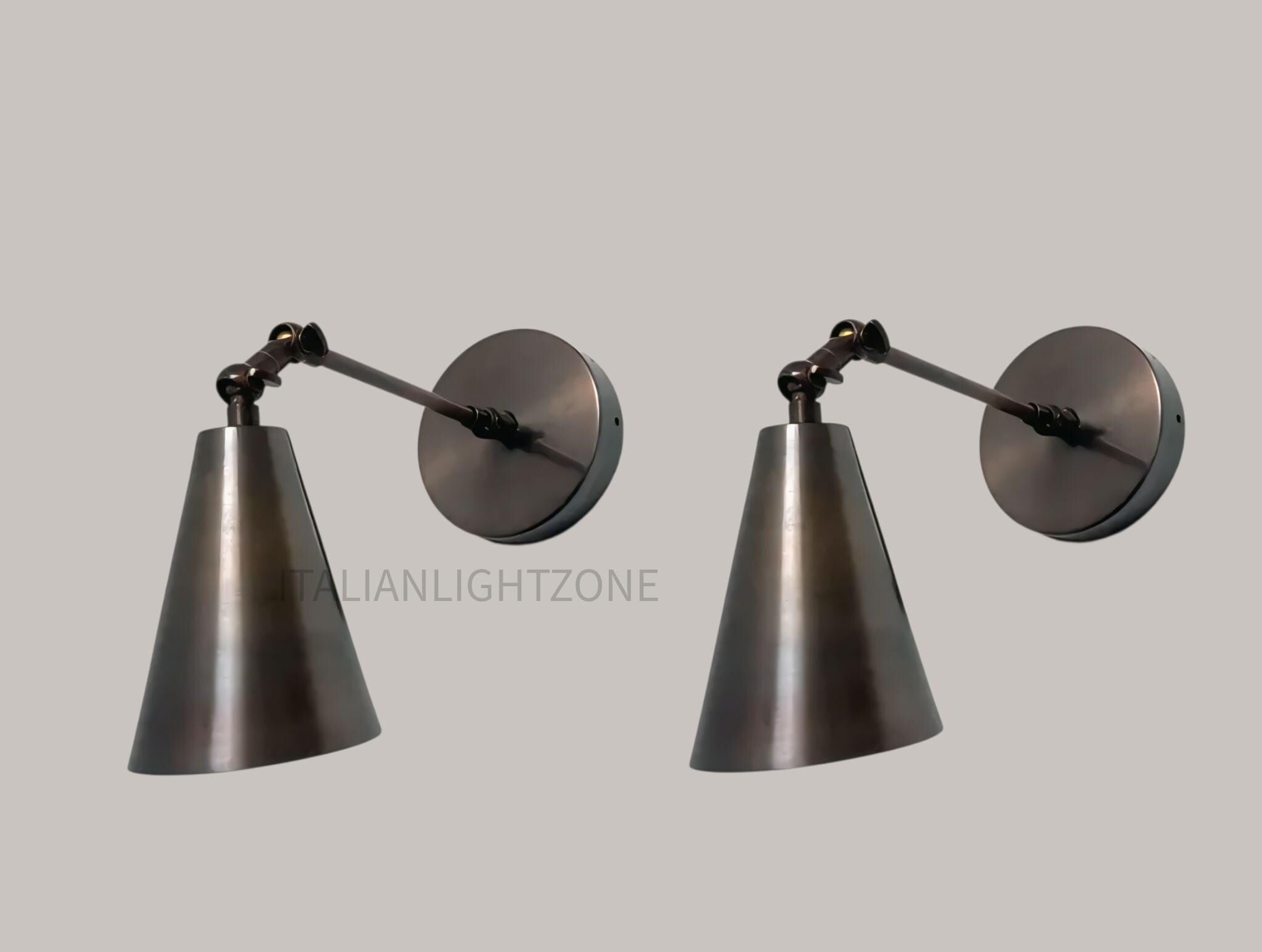 Set of 2 Vintage Cone Wall Sconce Lights – Industrial Adjustable Lamps Mid Century Modern Brass Fixture Handmade Brass Lighting for bedroom