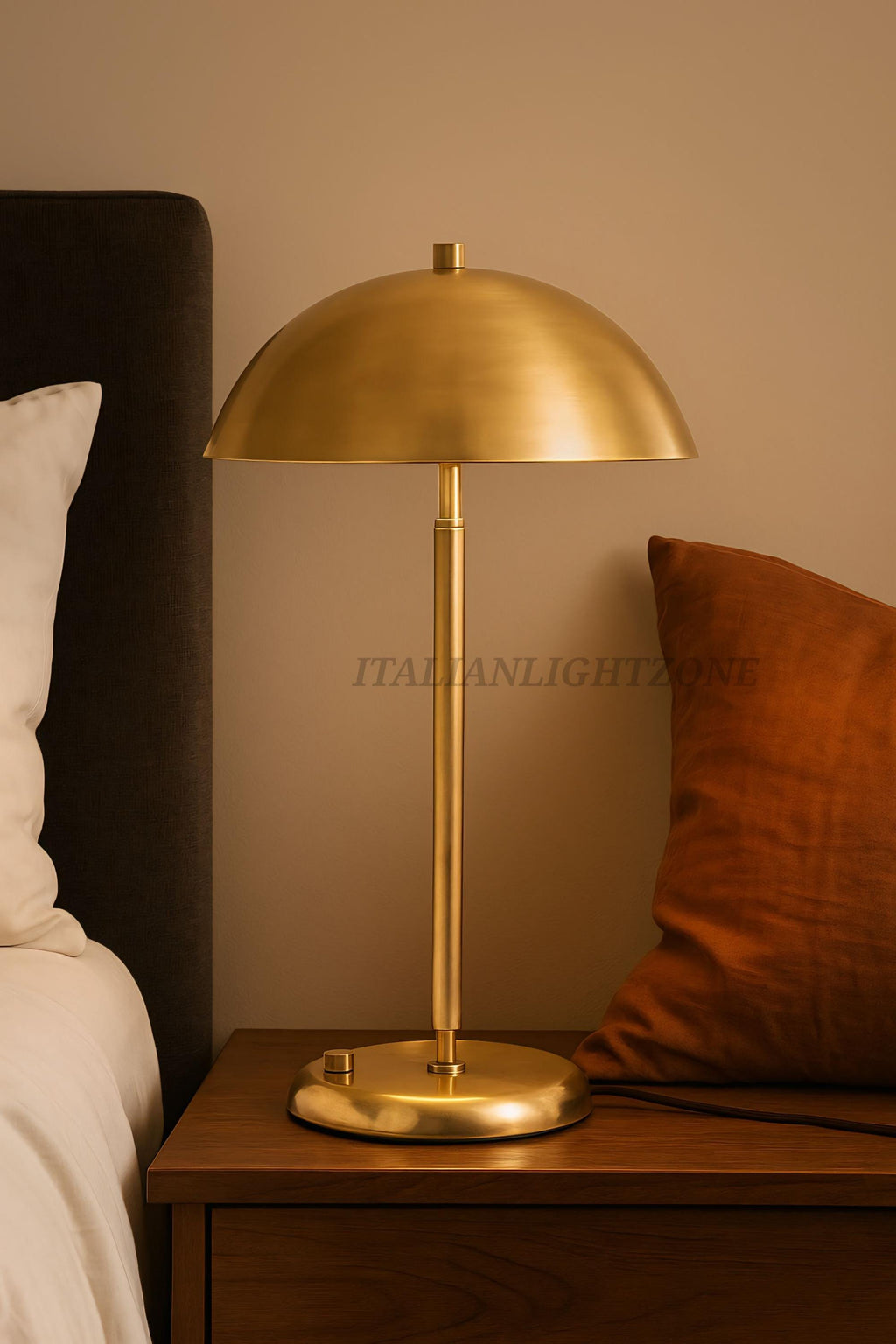 1950s Mid-Century Italian Raw Brass & 2 Light Mushroom Table Lamp Dome and Aldorno Desk Table Bedside Lamp Minimalist beside reading lamp