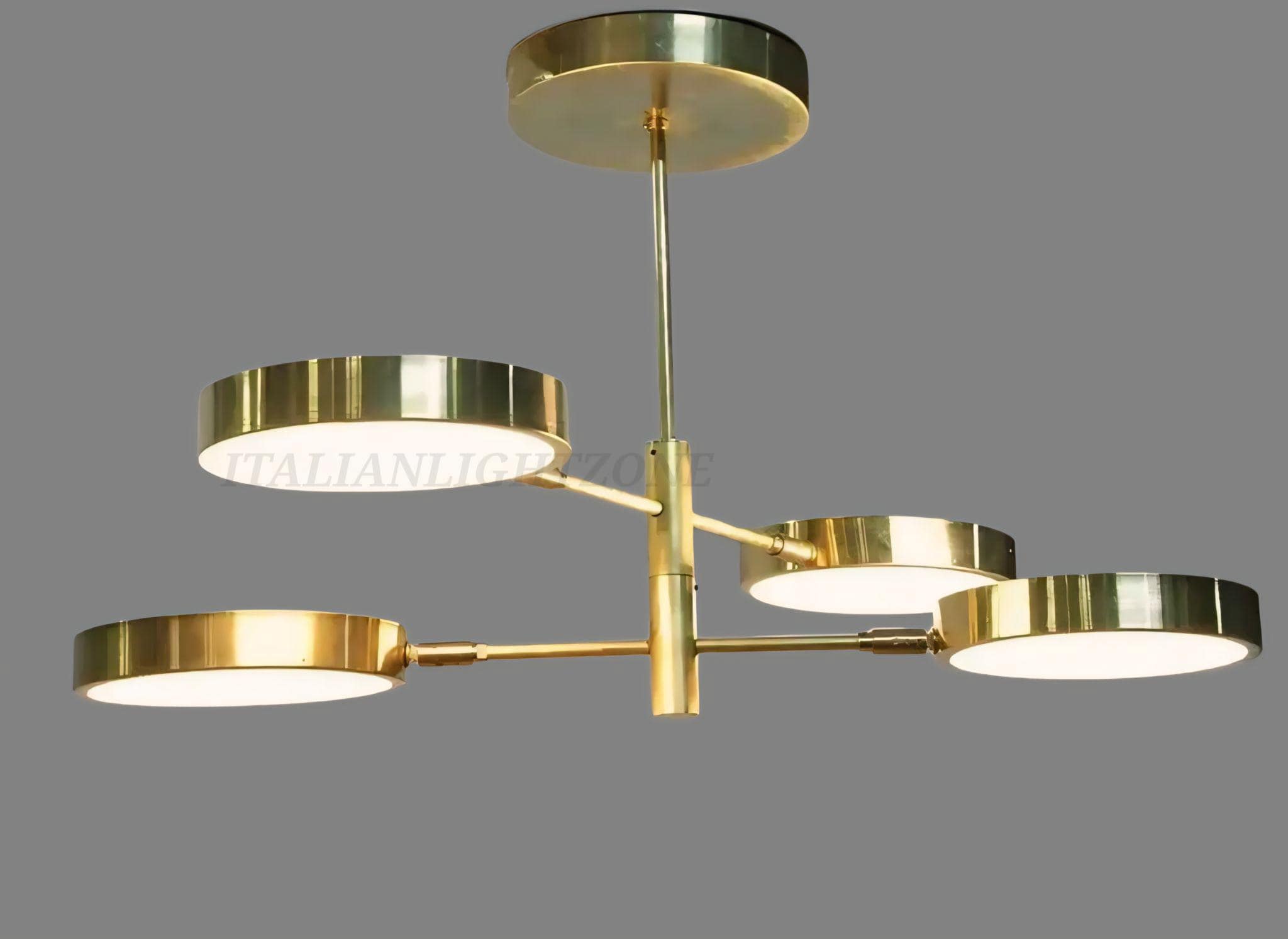 Mid Century Modern Brass Chandelier | Sistema 4-Light Pendant Light Fixture | Vintage Minimalist Ceiling Lighting | Retro Home Decoration