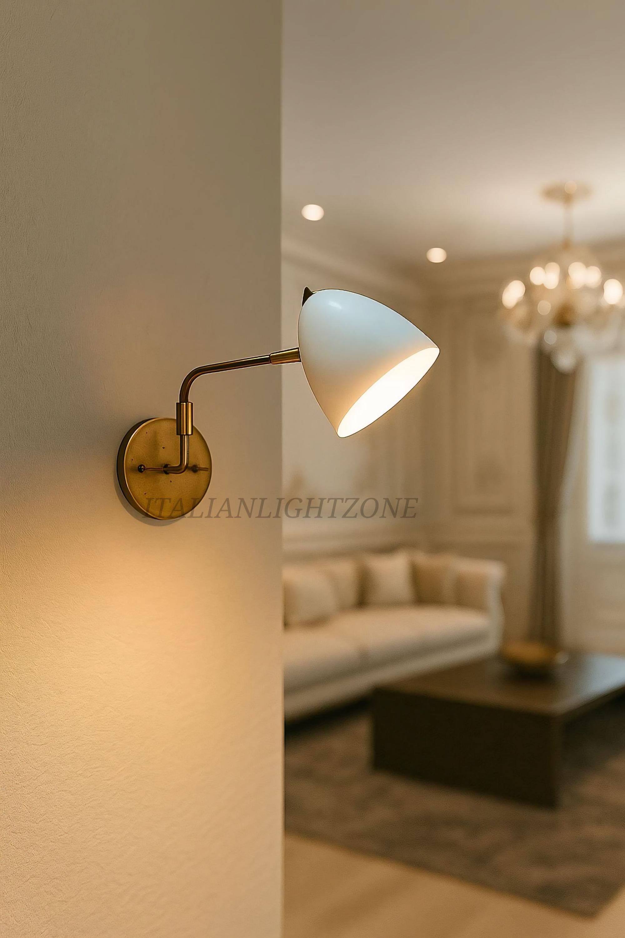 Mid-Century Modern Brass Wall Sconce | Adjustable Swing Arm Light | Handmade Minimalist Wall Lamp for Bedroom, Living Room, Reading Nook