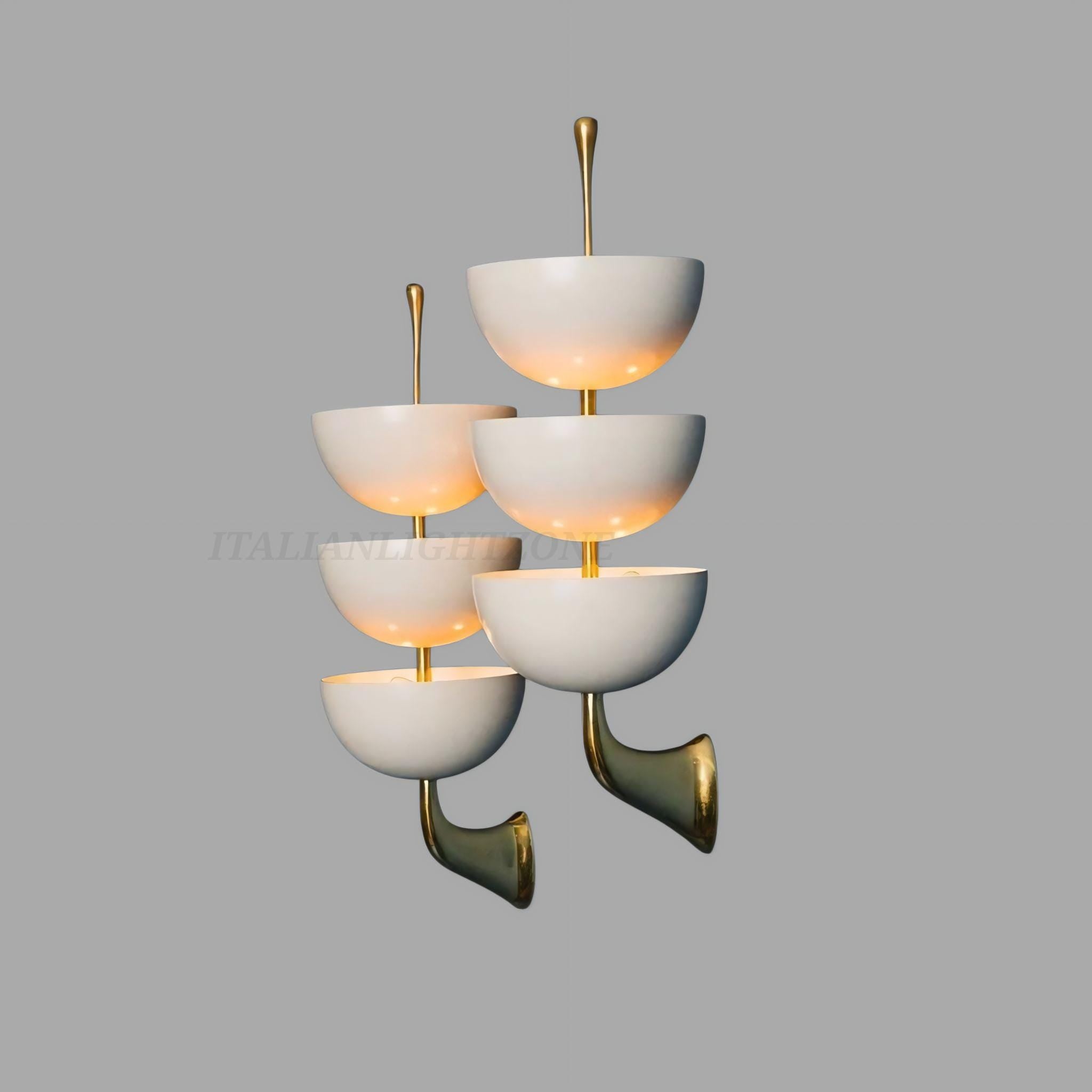 Pair Brass Wall Sconces – Mid Century Modern Stilnovo Style | Italian Vintage Wall Lamp Fixture for Living Room, Bedroom, or Hallway