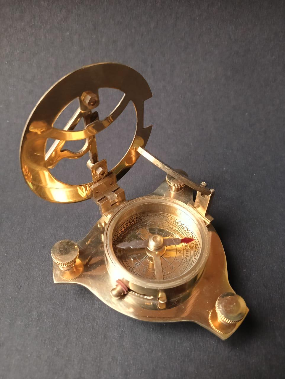 Handmade Solid Brass Sundial Compass – Vintage Nautical Navigational Compass for Camping, Hiking & Travel Gifts