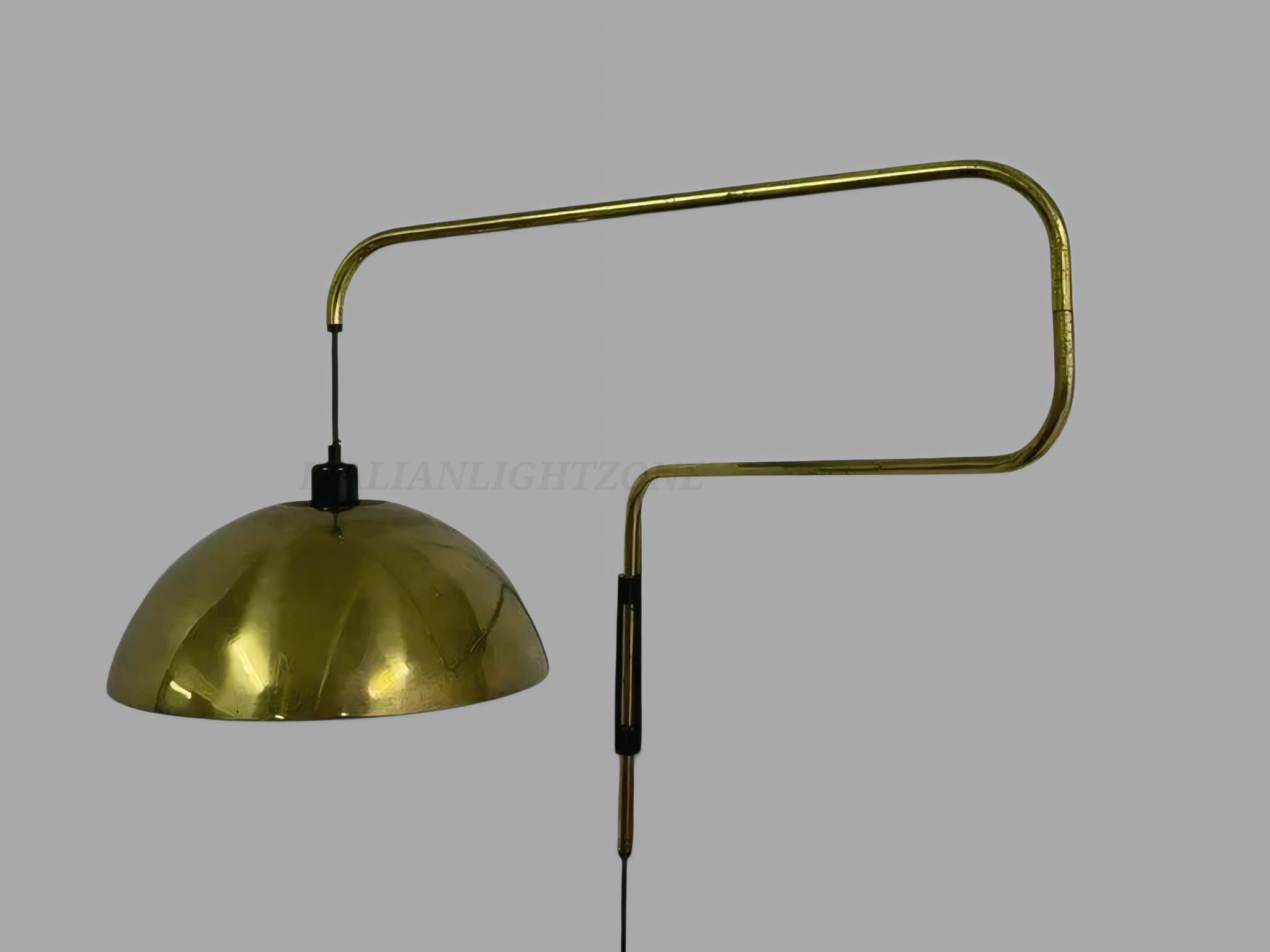 Handmade Italian Brass Wall Lamp – Mid-Century Modern Swing Arm Sconce – Adjustable Dome Light for Bedroom, Living Room, or Housewarming