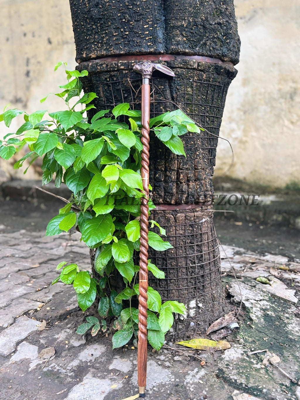 Handmade Wooden Walking Cane with Brass Rabbit Head Handle Spiral Carved Vintage Walking Stick Personalized  for Men & Women Unique Gift