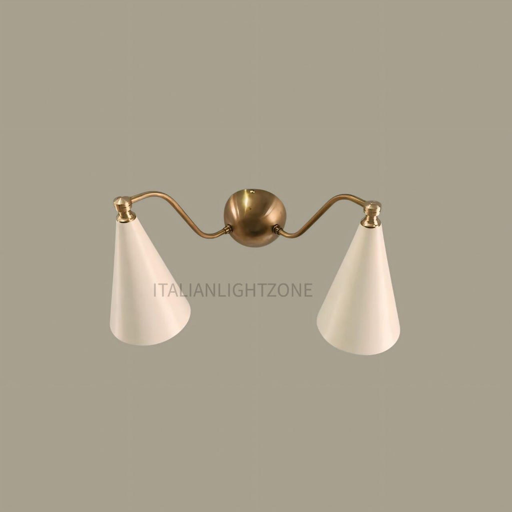 Mid Century Modern Double Wall Sconce – Handcrafted Raw Brass Cone Lamp | Vintage Inspired Light Fixture – Perfect Christmas & Holiday Gift