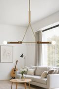 1950s Italian Mid Century Modern Pendant Light Brass & Wood Linear Ceiling Chandelier Minimalist Telfair Pendant Kitchen and Christmas Light