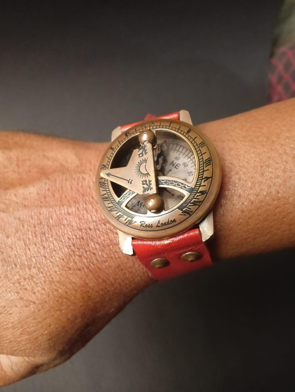 Vintage Brass Sundial Compass Watch | Nautical Leather Strap Gift | Handmade Collectible for Men & Women