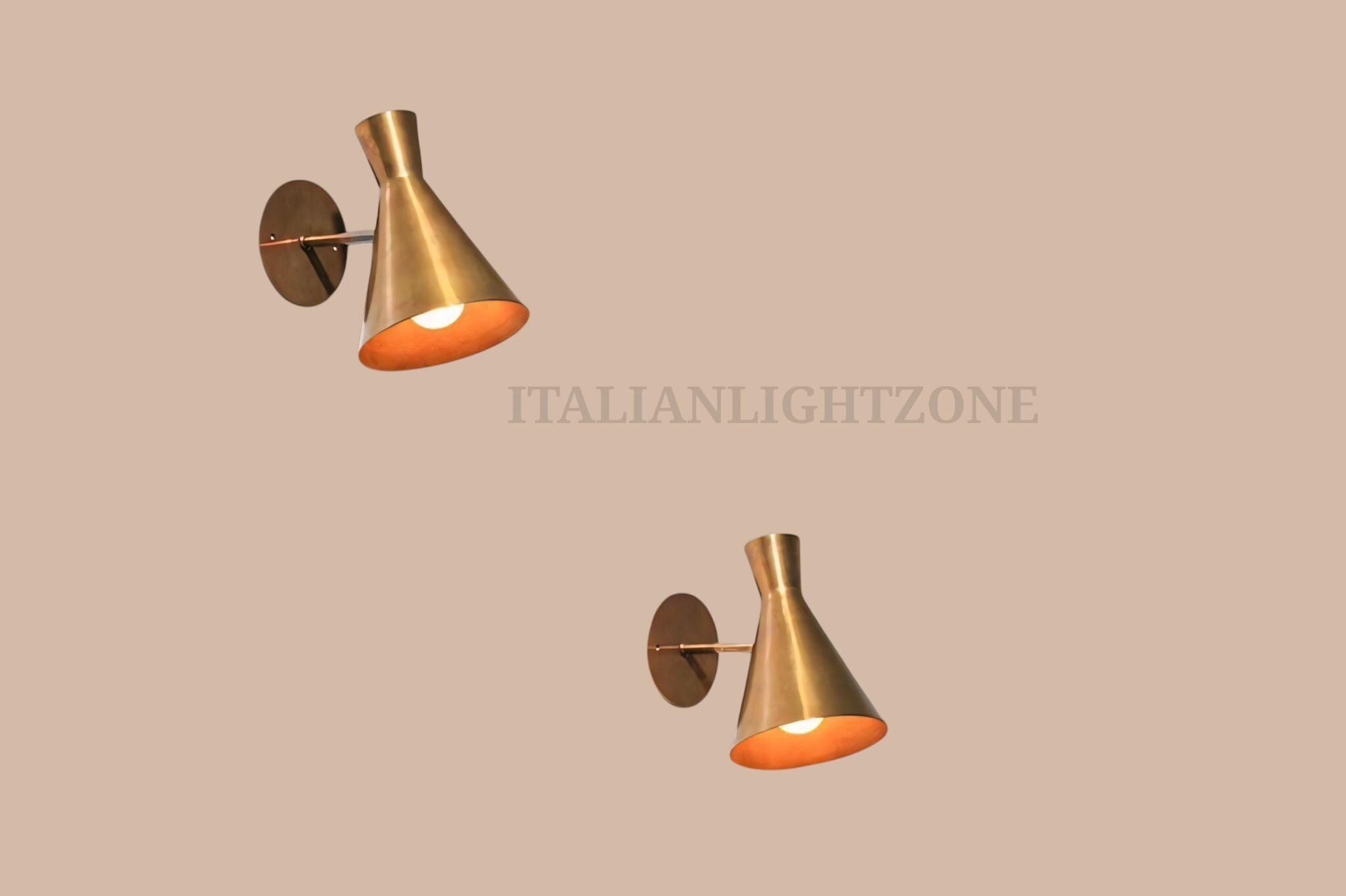 Pair of Mid Century Modern Diabolo Wall Sconces |Handcrafted Italian Brass Light Fixtures |Vintage Wall Lamps |Christmas & Housewarming Gift
