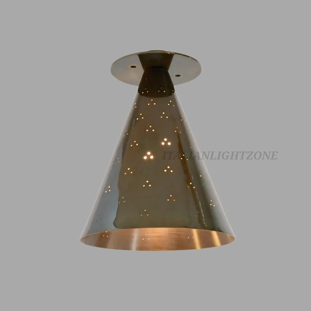 Scandinavian Modern Brass Flush Mount, Cone Ceiling Light Fixture, Small Brass Downlight, Mid Century Semi Flush Mount Lighting handmade