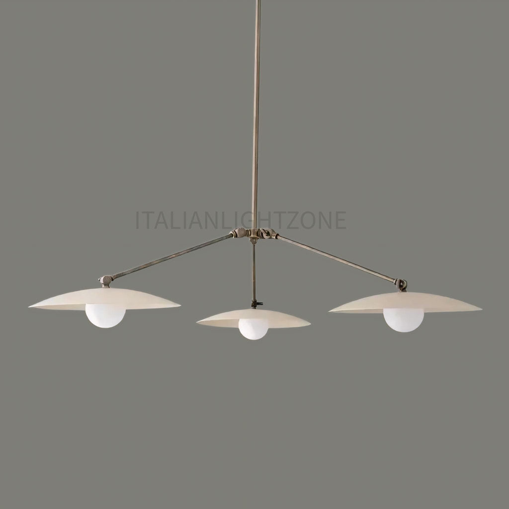 Modern Italian Brass Chandelier – Minimalist Ceiling Light Fixture – 3 Arm Pendant for Dining Room, Kitchen, Entryway, or Living Room