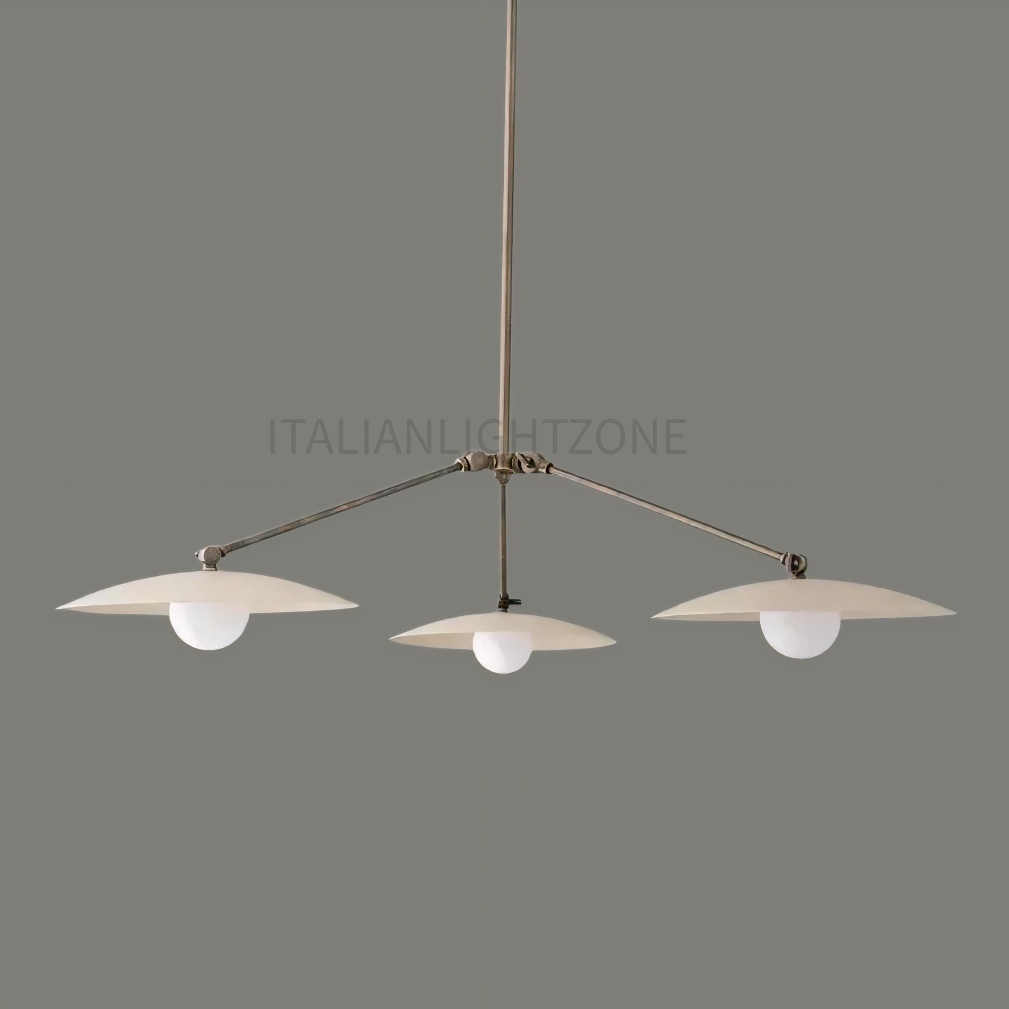 Modern Italian Brass Chandelier – Minimalist Ceiling Light Fixture – 3 Arm Pendant for Dining Room, Kitchen, Entryway, or Living Room
