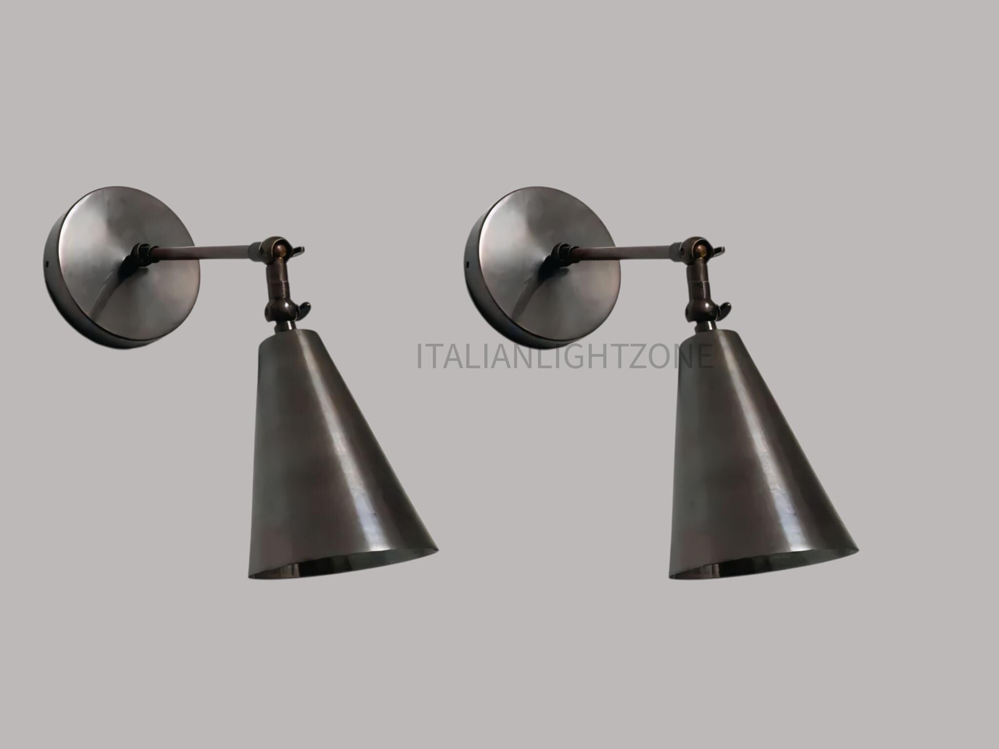 Set of 2 Vintage Cone Wall Sconce Lights – Industrial Adjustable Lamps Mid Century Modern Brass Fixture Handmade Brass Lighting for bedroom