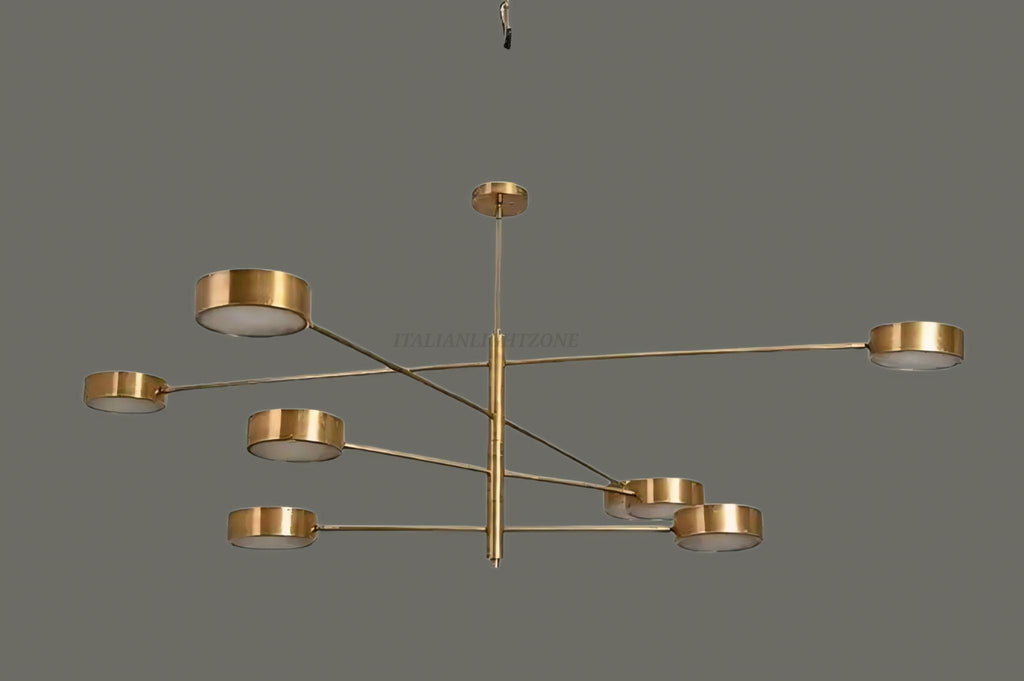 Mid Century Brass Chandelier – 8 Light Modern Gold Ceiling Fixture – Adjustable Sputnik Pendant for Dining or Living Room