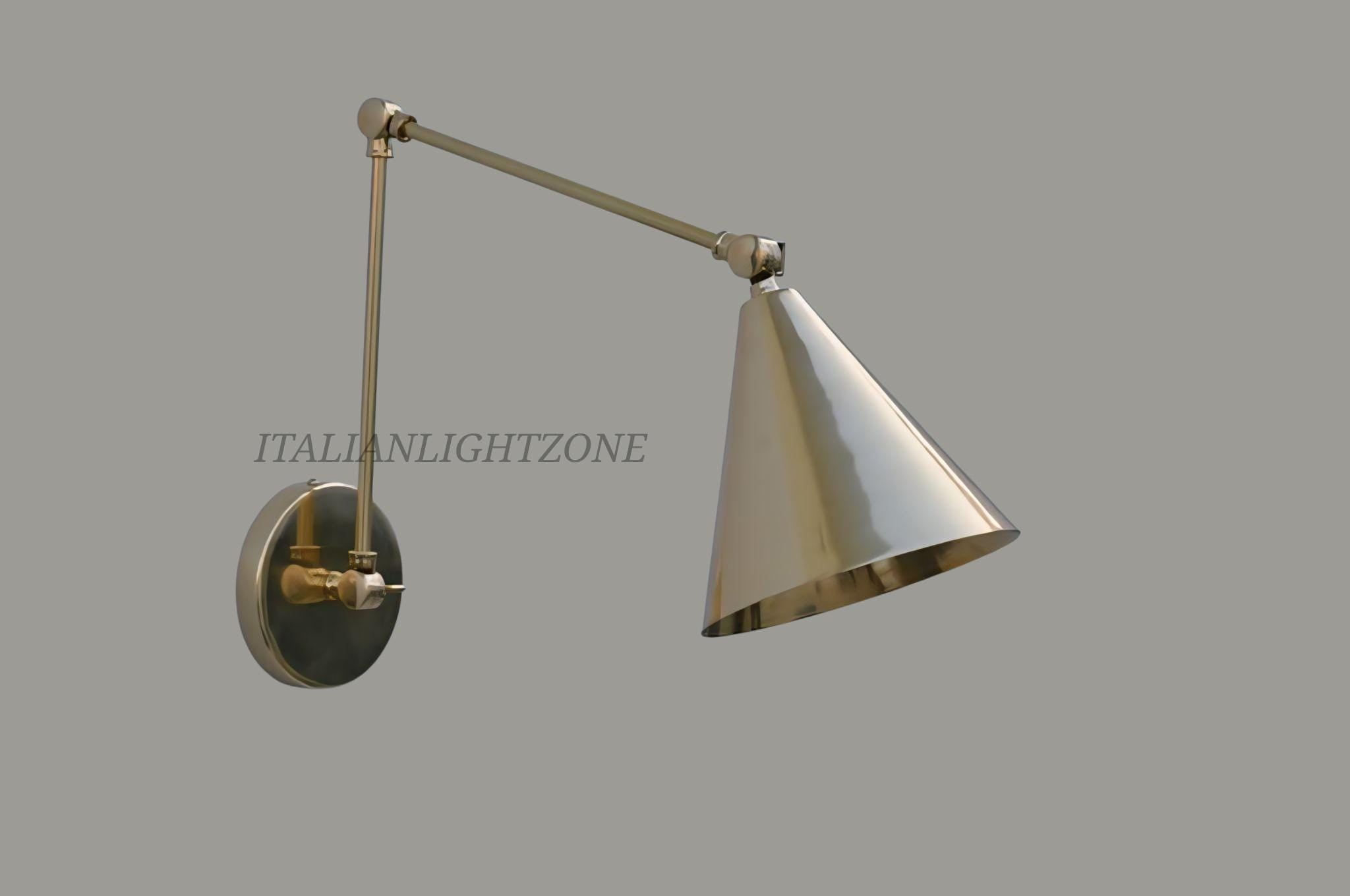 1950s Pair Stilnovo Inspired Brass Wall Sconce Mid Century Modern Articulated Cone Lamp Adjustable Luxury Wall Light Fixture for Living Room