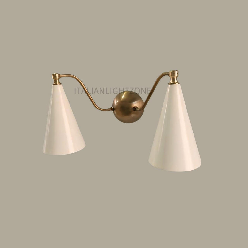 Mid Century Modern Double Wall Sconce – Handcrafted Raw Brass Cone Lamp | Vintage Inspired Light Fixture – Perfect Christmas & Holiday Gift