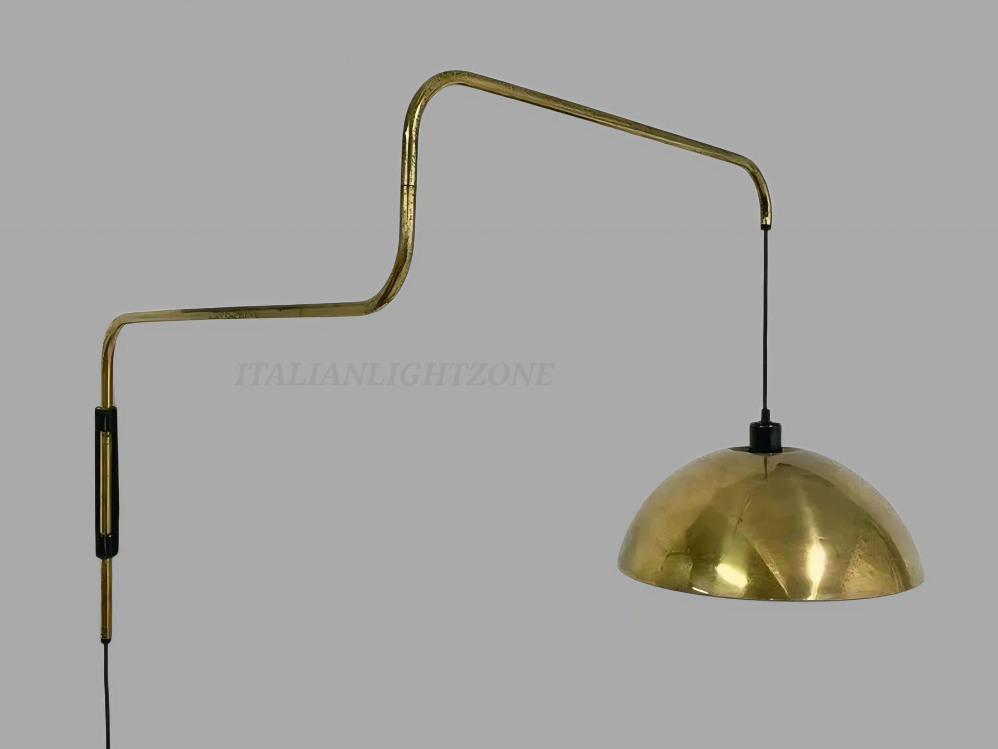 Handmade Italian Brass Wall Lamp – Mid-Century Modern Swing Arm Sconce – Adjustable Dome Light for Bedroom, Living Room, or Housewarming