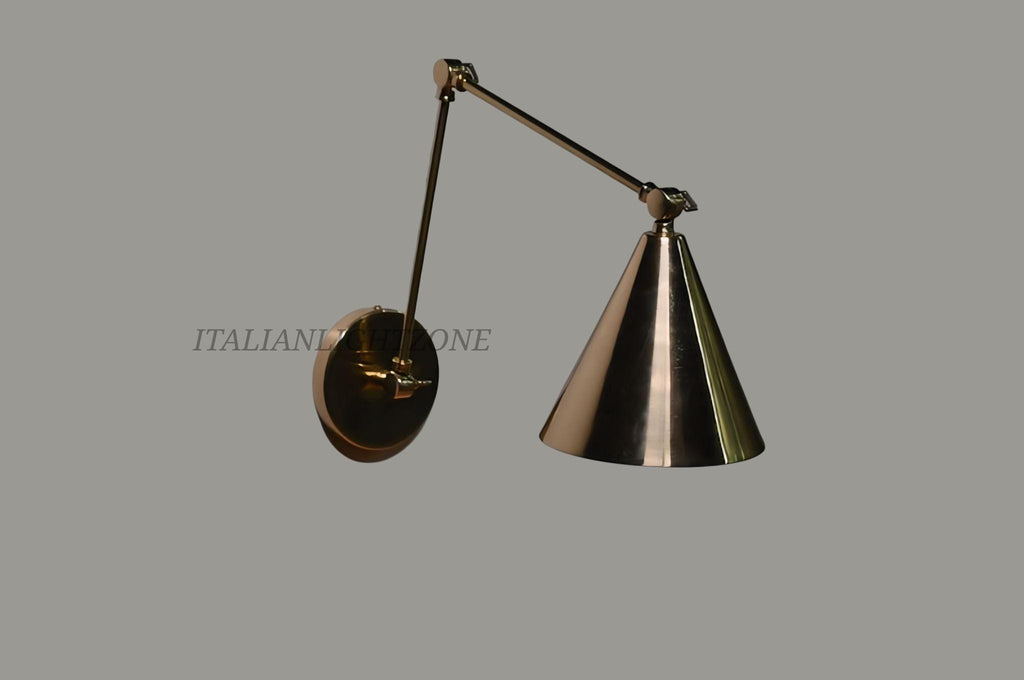 1950s Pair Stilnovo Inspired Brass Wall Sconce Mid Century Modern Articulated Cone Lamp Adjustable Luxury Wall Light Fixture for Living Room