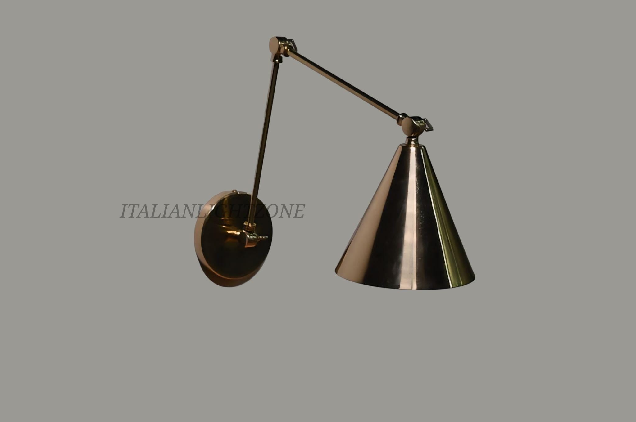 1950s Pair Stilnovo Inspired Brass Wall Sconce Mid Century Modern Articulated Cone Lamp Adjustable Luxury Wall Light Fixture for Living Room