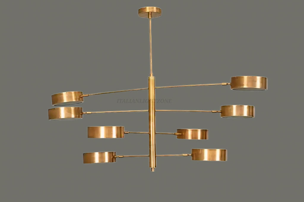 Mid Century Brass Chandelier – 8 Light Modern Gold Ceiling Fixture – Adjustable Sputnik Pendant for Dining or Living Room