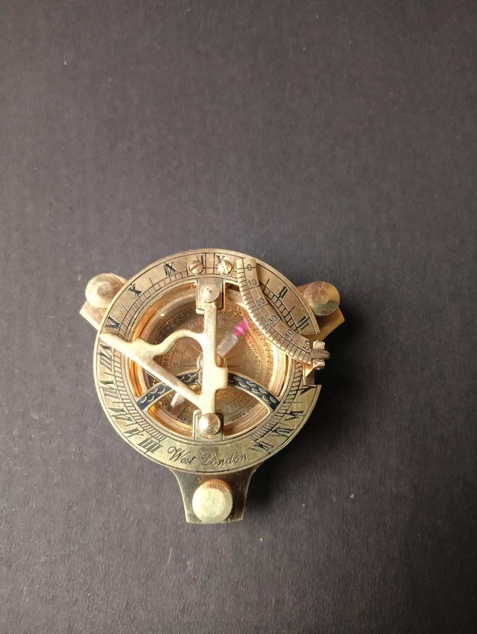 Handmade Solid Brass Sundial Compass – Vintage Nautical Navigational Compass for Camping, Hiking & Travel Gifts