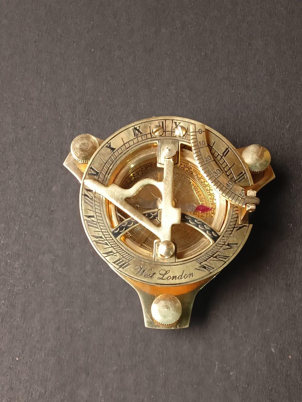 Handmade Solid Brass Sundial Compass – Vintage Nautical Navigational Compass for Camping, Hiking & Travel Gifts