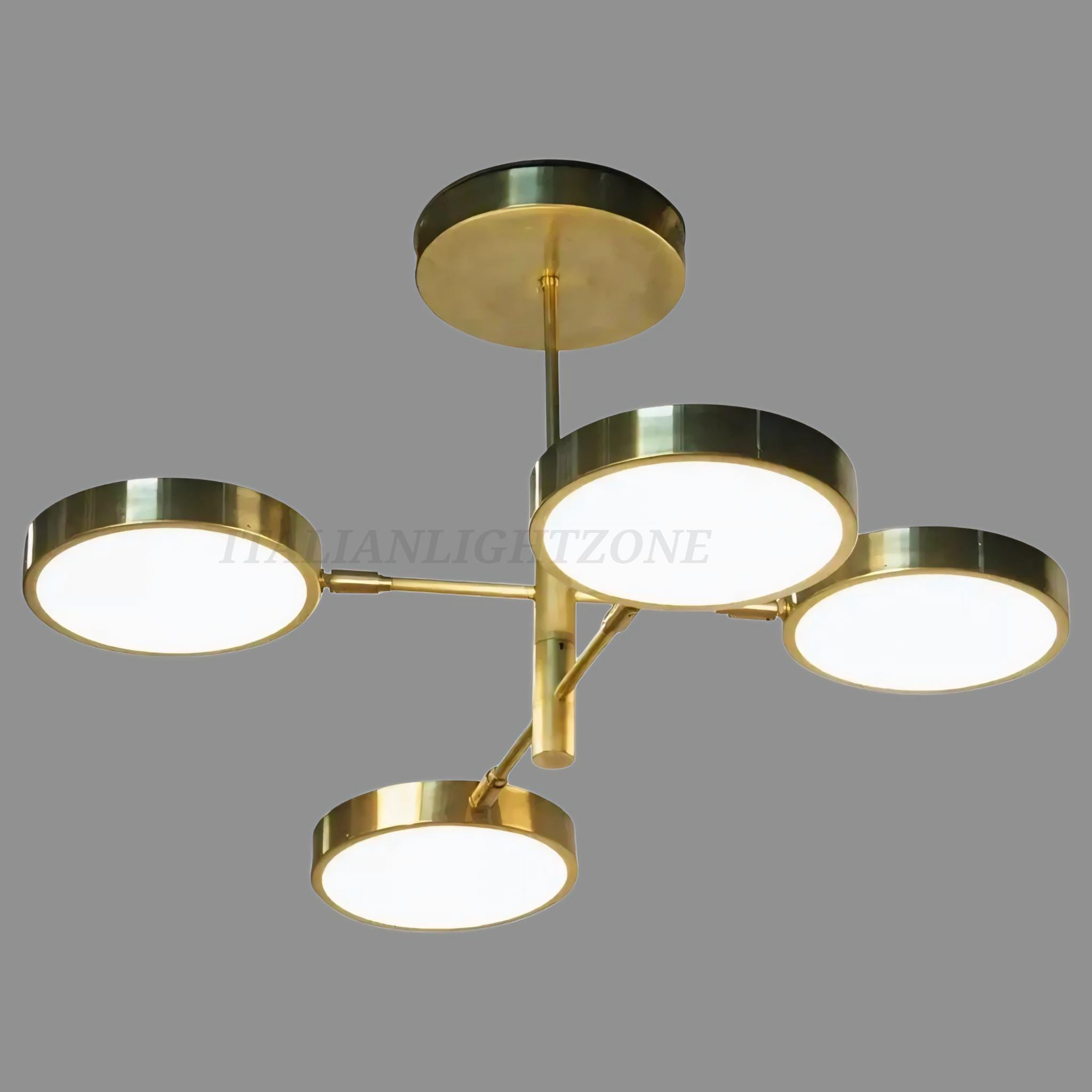 Mid Century Modern Brass Chandelier | Sistema 4-Light Pendant Light Fixture | Vintage Minimalist Ceiling Lighting | Retro Home Decoration