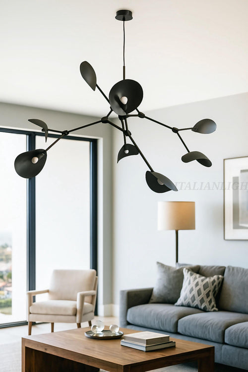 1950s Modern Mobile Chandelier Mid Century Sculptural Ceiling Light, Contemporary Calder Style Pendant Lighting Fixture 8 arms branch light.