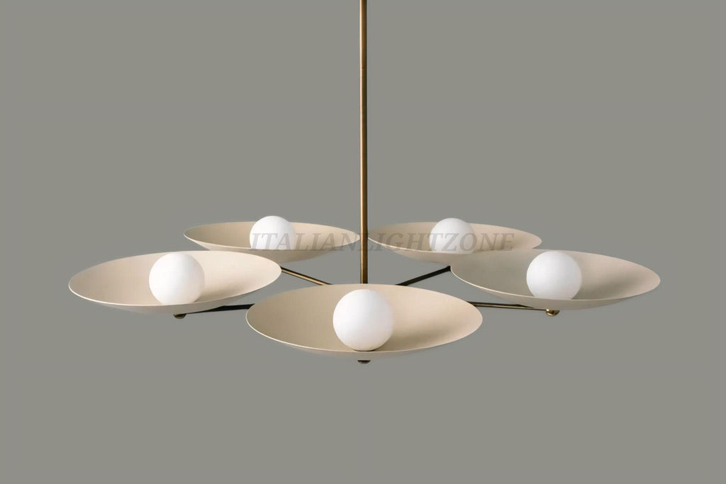 Handmade 5-Light Ceiling Chandelier – Mid Century Dining Room Pendant Fixture, Minimalist Brass Disc Ceiling Light for Kitchen & Living Room