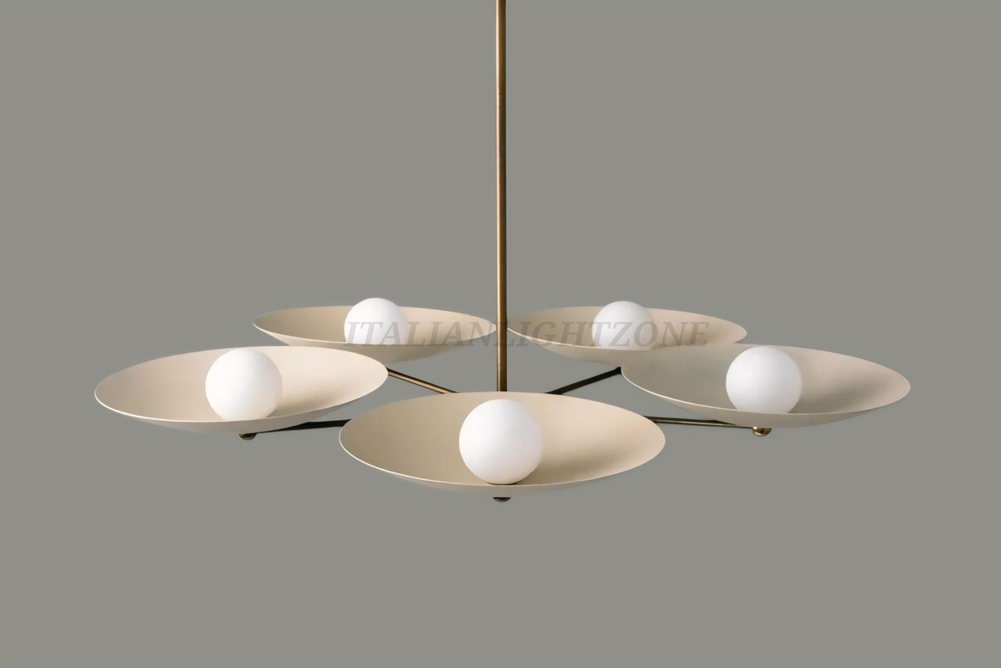 Handmade 5-Light Ceiling Chandelier – Mid Century Dining Room Pendant Fixture, Minimalist Brass Disc Ceiling Light for Kitchen & Living Room