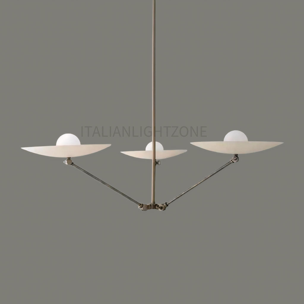 Modern Italian Brass Chandelier – Minimalist Ceiling Light Fixture – 3 Arm Pendant for Dining Room, Kitchen, Entryway, or Living Room