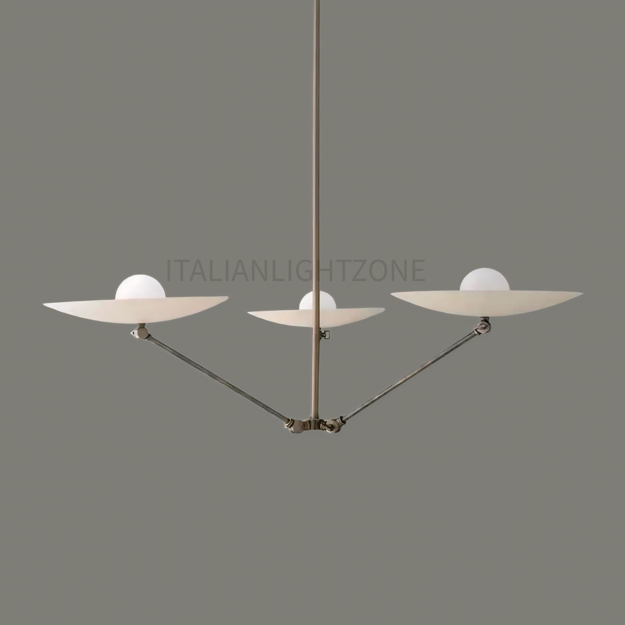 Modern Italian Brass Chandelier – Minimalist Ceiling Light Fixture – 3 Arm Pendant for Dining Room, Kitchen, Entryway, or Living Room