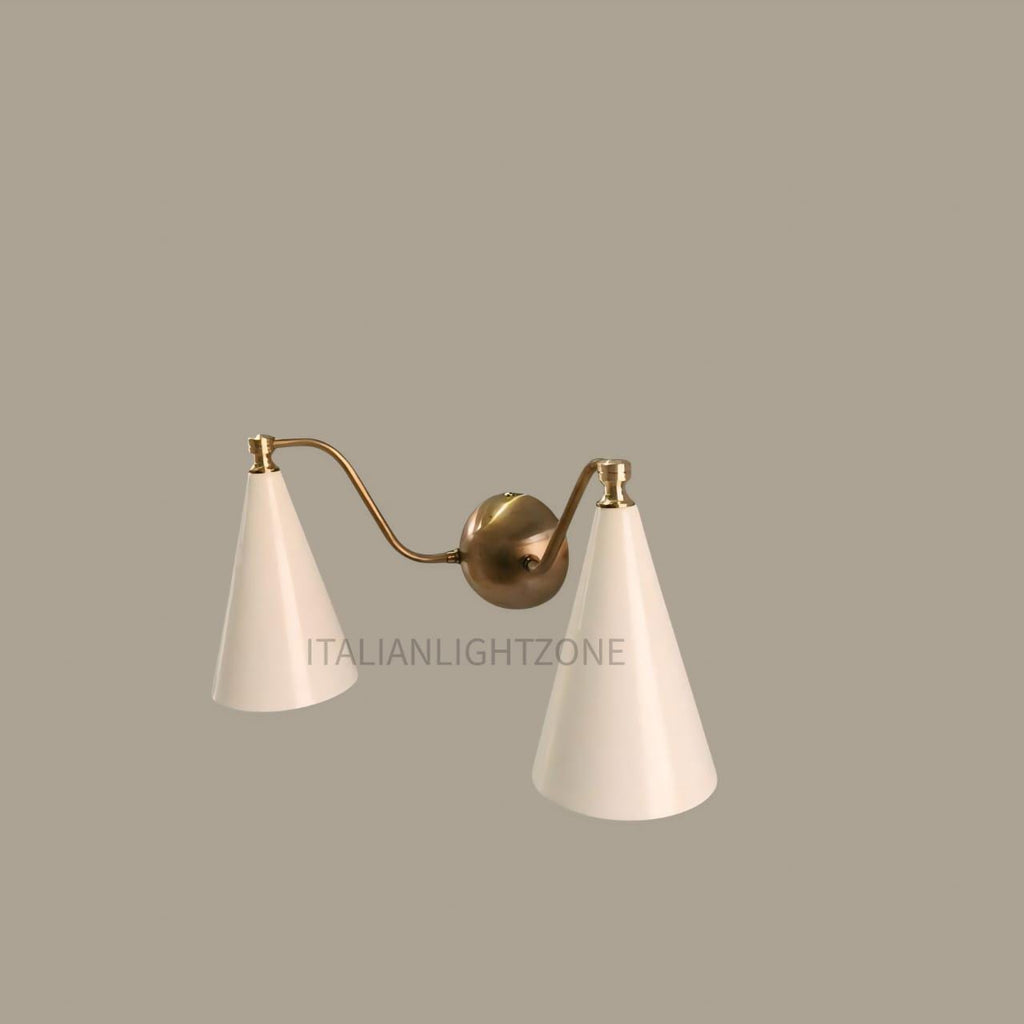 Mid Century Modern Double Wall Sconce – Handcrafted Raw Brass Cone Lamp | Vintage Inspired Light Fixture – Perfect Christmas & Holiday Gift