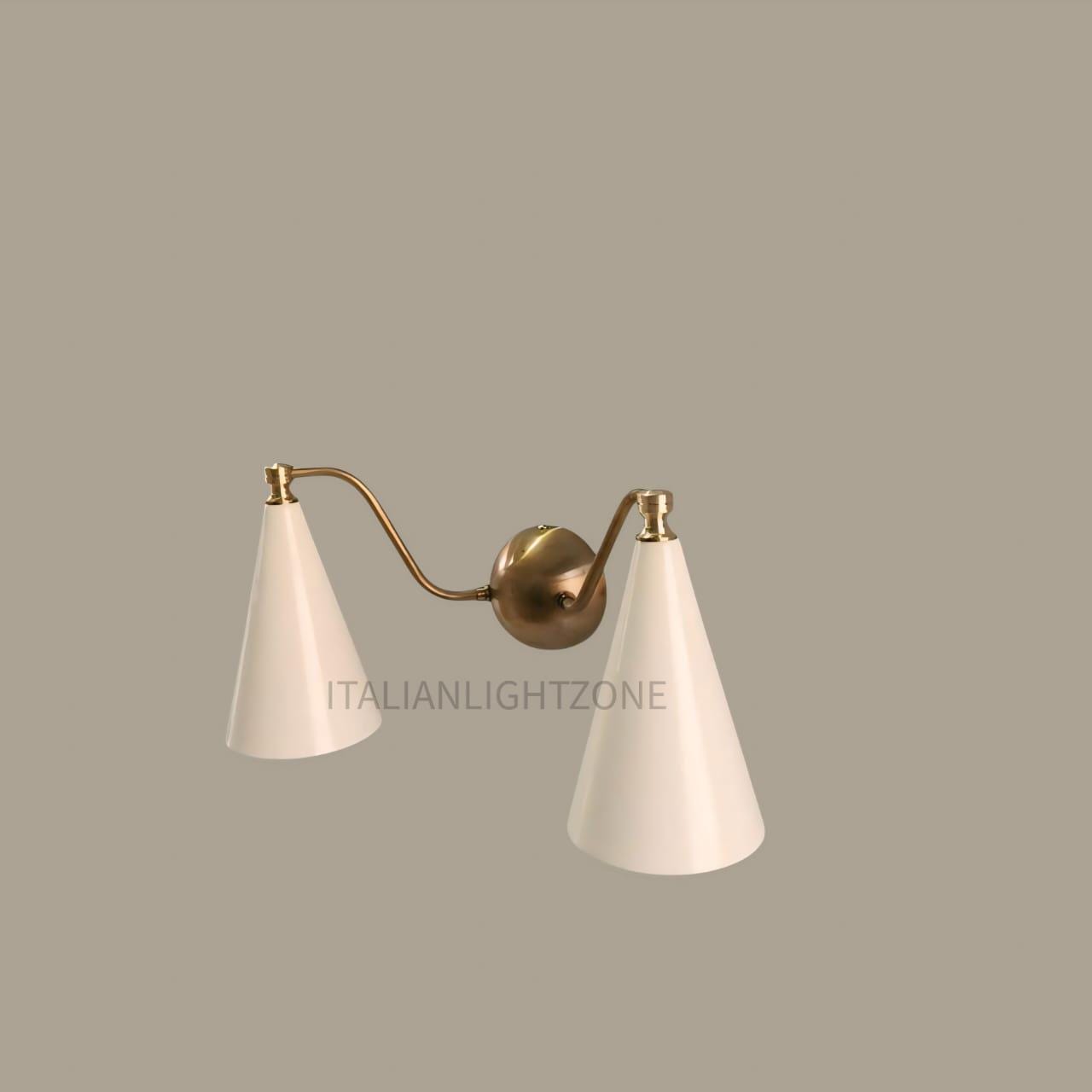 Mid Century Modern Double Wall Sconce – Handcrafted Raw Brass Cone Lamp | Vintage Inspired Light Fixture – Perfect Christmas & Holiday Gift
