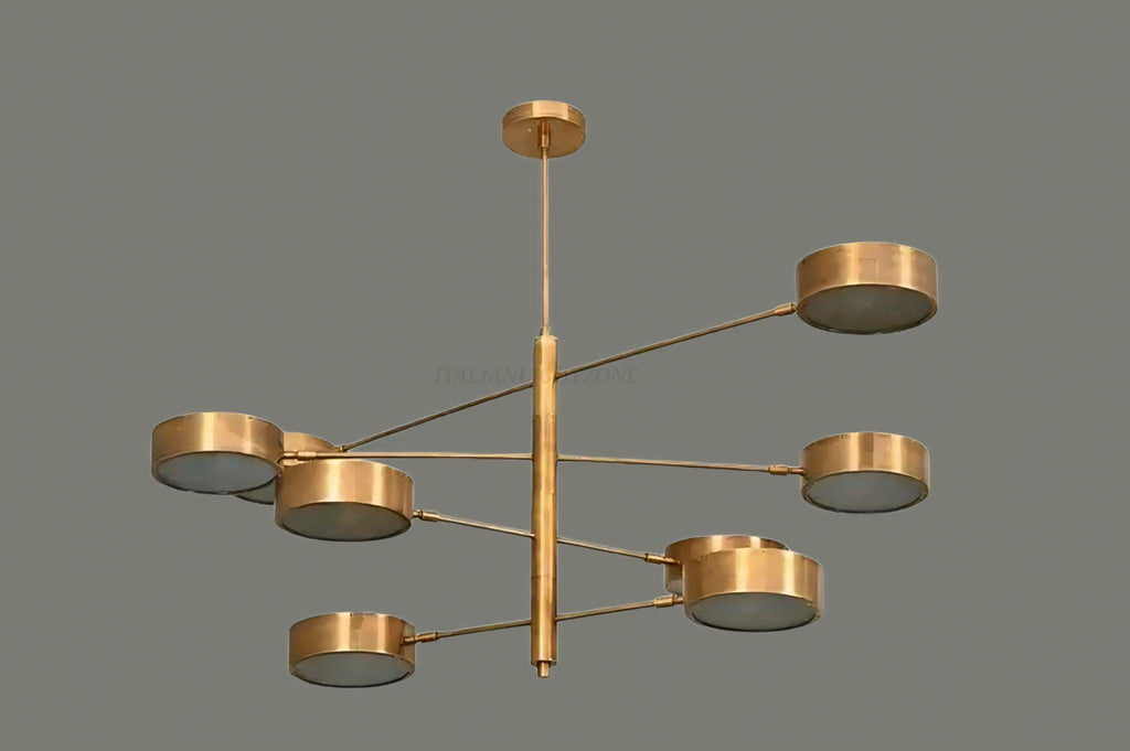 Mid Century Brass Chandelier – 8 Light Modern Gold Ceiling Fixture – Adjustable Sputnik Pendant for Dining or Living Room