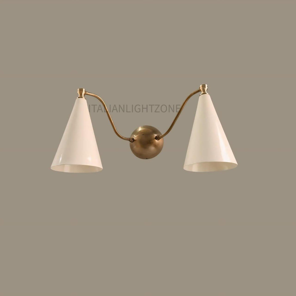 Mid Century Modern Double Wall Sconce – Handcrafted Raw Brass Cone Lamp | Vintage Inspired Light Fixture – Perfect Christmas & Holiday Gift