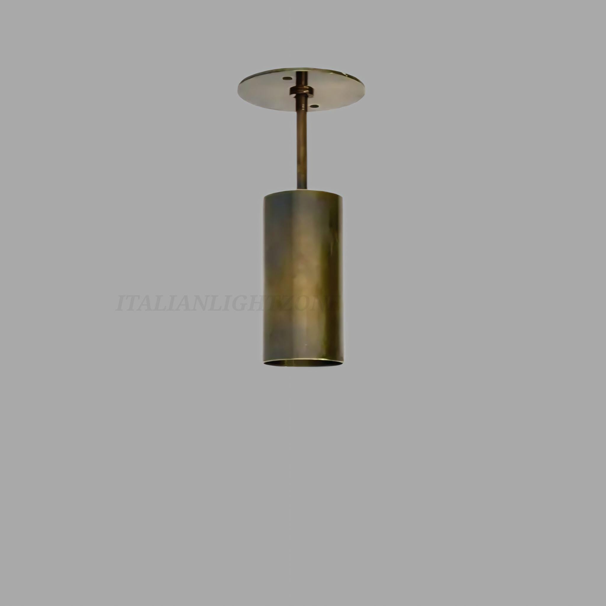 Antique Brass Ceiling Spotlight | Mid Century Modern Cylinder Flush Mount Light | Vintage Italian Style Ceiling Lighting Fixture